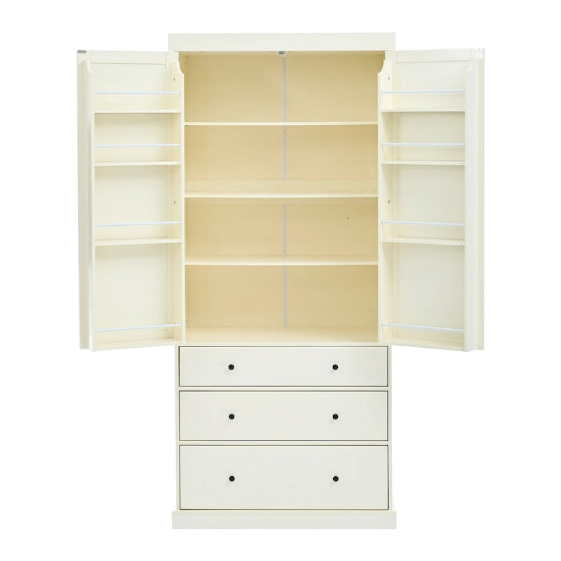 Garde-manger de cuisine de ferme de 77 pouces, armoire de rangement haute autonome avec 3 étagères réglables, 8 étagères de porte, 3 tiroirs