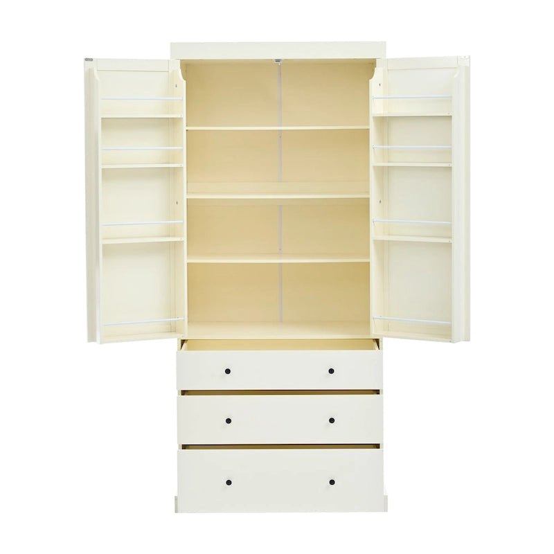 Garde-manger de cuisine de ferme de 77 pouces, armoire de rangement haute autonome avec 3 étagères réglables, 8 étagères de porte, 3 tiroirs