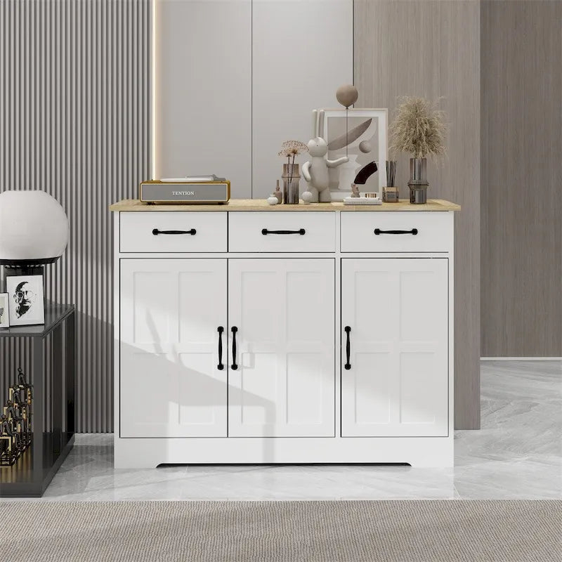 Farmhouse Buffet Cabinet Storage Sideboard with 3 Drawers and 3 Doors