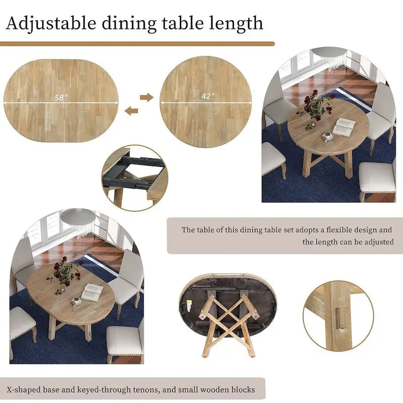 Ensemble de salle à manger 5 pièces style campagnard avec 4 chaises, extensible