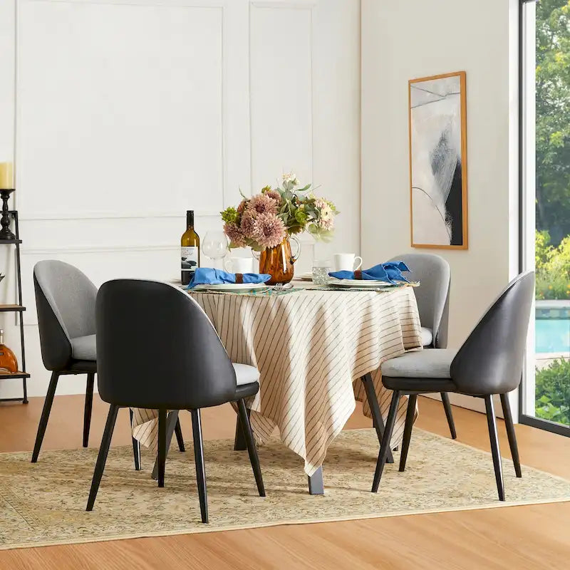 Glitzhome Lot de 2 ou 4 chaises de salle à manger modernes en similicuir et tissu mélangé avec pieds en métal