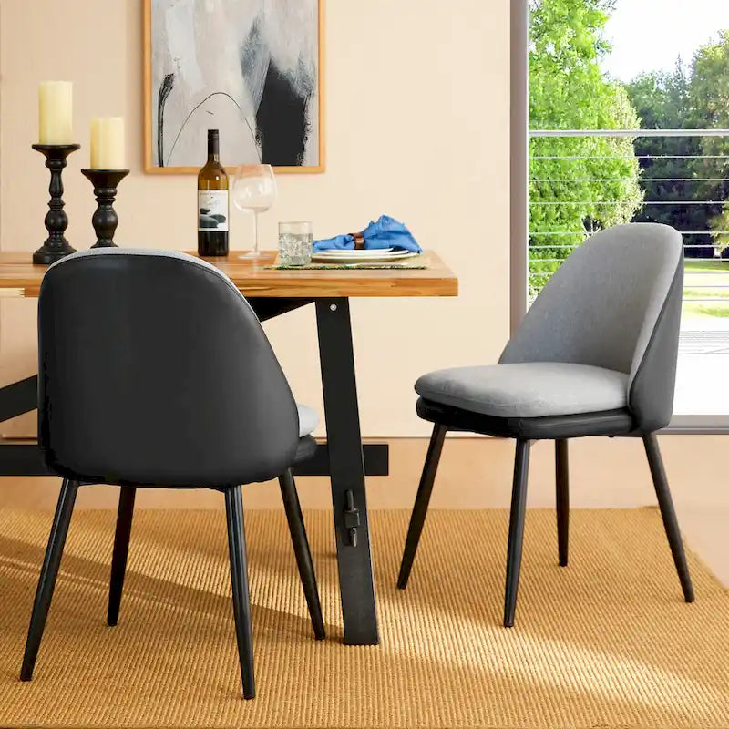 Glitzhome Lot de 2 ou 4 chaises de salle à manger modernes en similicuir et tissu mélangé avec pieds en métal