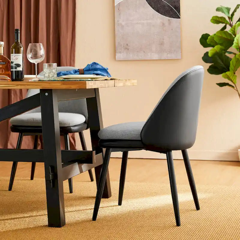 Glitzhome Lot de 2 ou 4 chaises de salle à manger modernes en similicuir et tissu mélangé avec pieds en métal