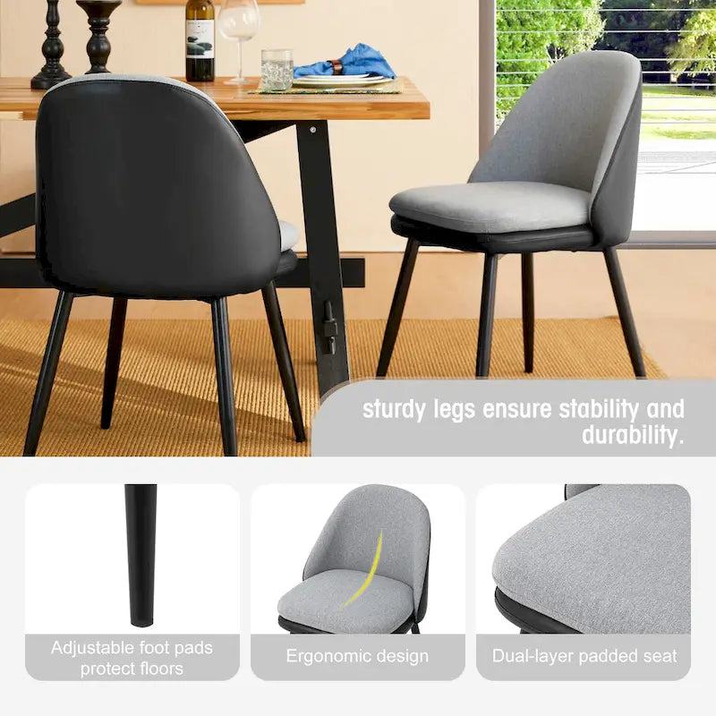 Glitzhome Lot de 2 ou 4 chaises de salle à manger modernes en similicuir et tissu mélangé avec pieds en métal