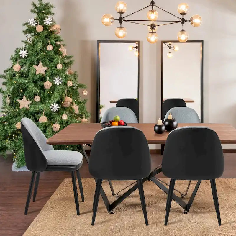 Glitzhome Lot de 2 ou 4 chaises de salle à manger modernes en similicuir et tissu mélangé avec pieds en métal