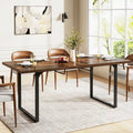 Table à manger extensible pour 6-8 personnes, table de salle à manger rectangulaire en bois avec cadre métallique