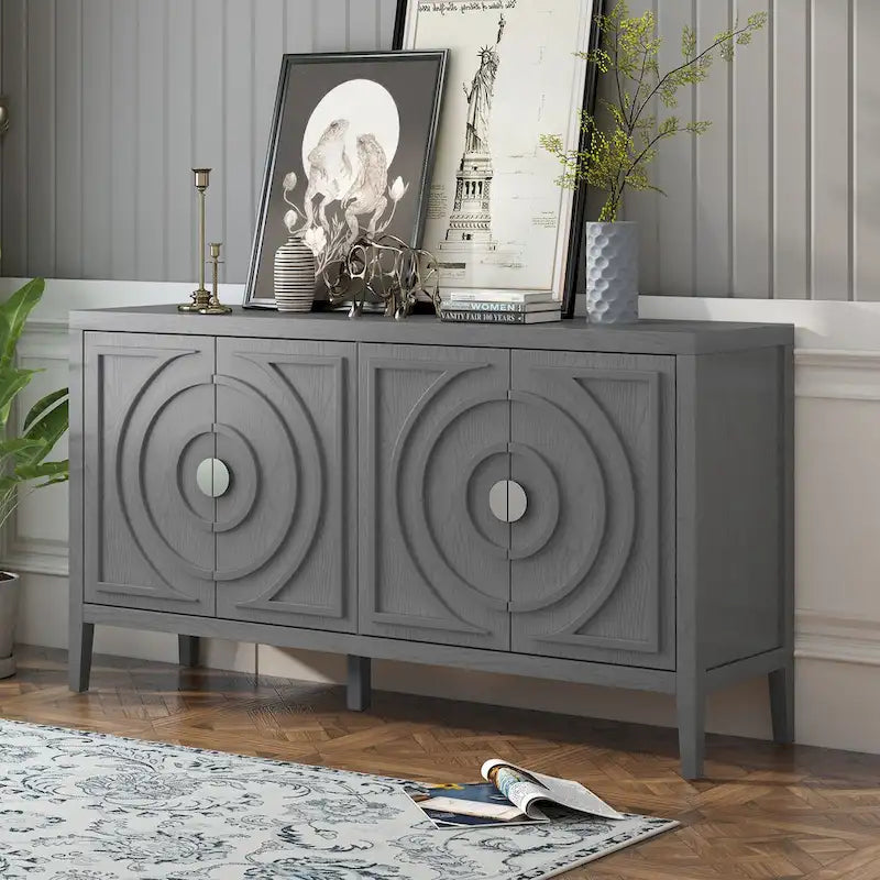 Portes de buffet rétro avec rainure circulaire Poignée de porte ronde en métal - 60L x 16P x 32H