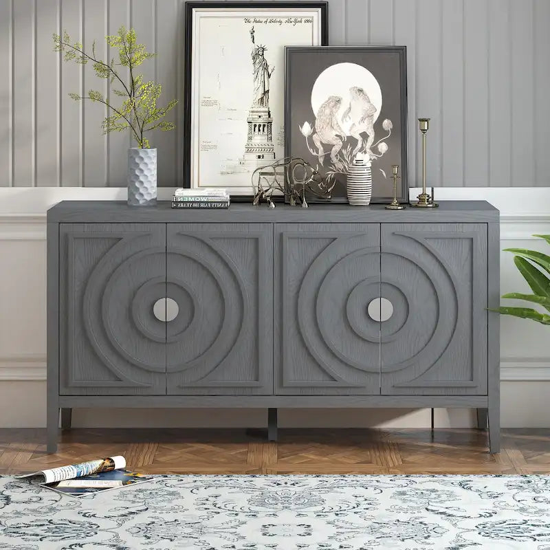 Portes de buffet rétro avec rainure circulaire Poignée de porte ronde en métal - 60L x 16P x 32H