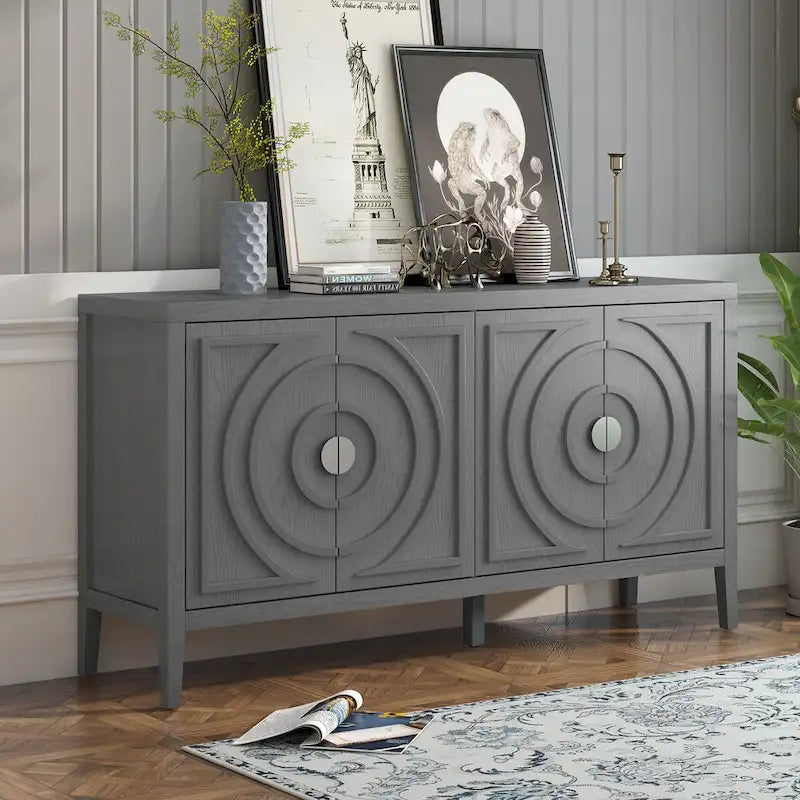 Portes de buffet rétro avec rainure circulaire Poignée de porte ronde en métal - 60L x 16P x 32H