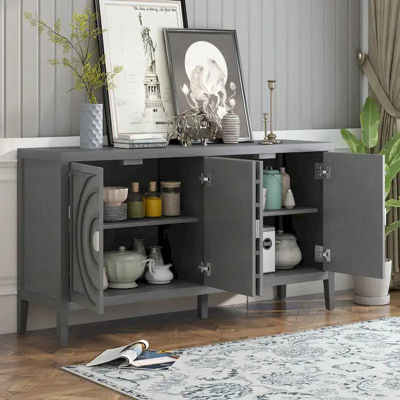 Portes de buffet rétro avec rainure circulaire Poignée de porte ronde en métal - 60L x 16P x 32H