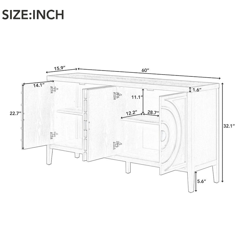Portes de buffet rétro avec rainure circulaire Poignée de porte ronde en métal - 60L x 16P x 32H