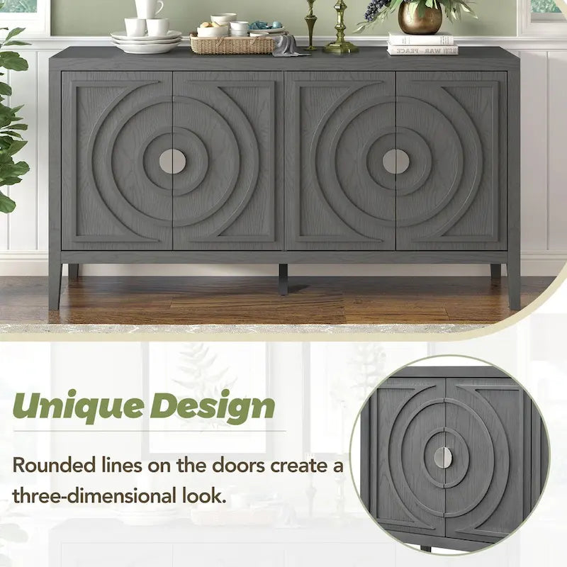 Portes de buffet rétro avec rainure circulaire Poignée de porte ronde en métal - 60L x 16P x 32H