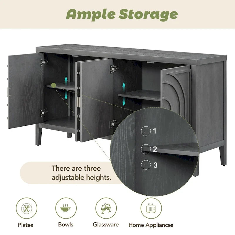 Portes de buffet rétro avec rainure circulaire Poignée de porte ronde en métal - 60L x 16P x 32H