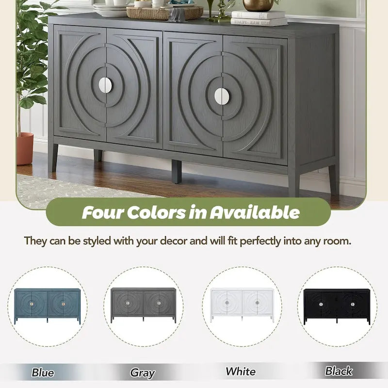 Portes de buffet rétro avec rainure circulaire Poignée de porte ronde en métal - 60L x 16P x 32H