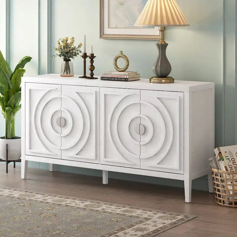 Portes de buffet rétro avec rainure circulaire Poignée de porte ronde en métal - 60L x 16P x 32H