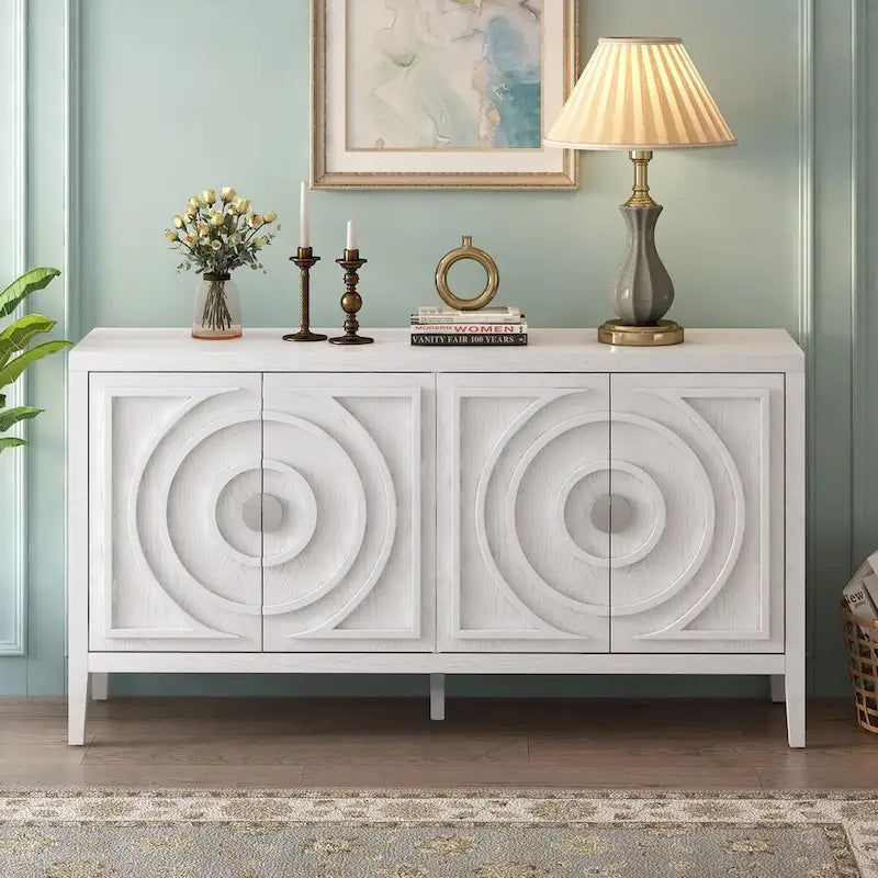 Portes de buffet rétro avec rainure circulaire Poignée de porte ronde en métal - 60L x 16P x 32H