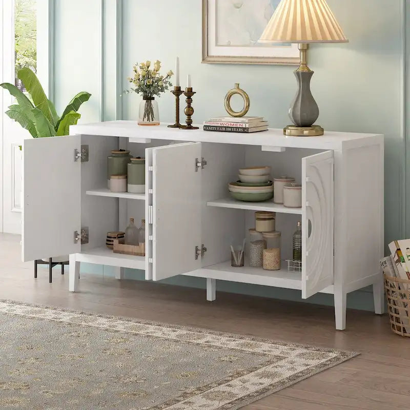 Portes de buffet rétro avec rainure circulaire Poignée de porte ronde en métal - 60L x 16P x 32H