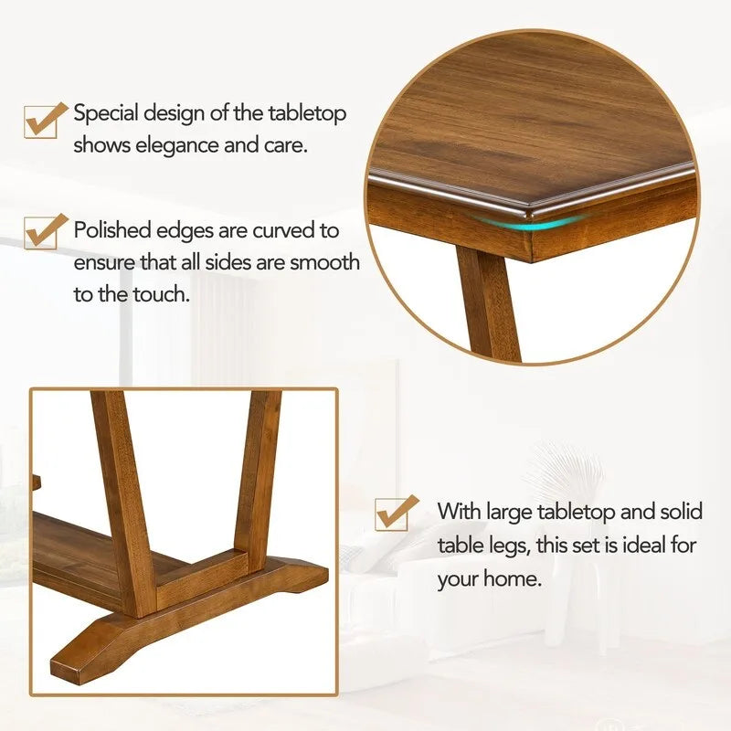 Ensemble de salle à manger rustique 5 pièces avec 4 chaises rembourrées, table à manger rectangulaire de 150 cm avec piètement tréteau