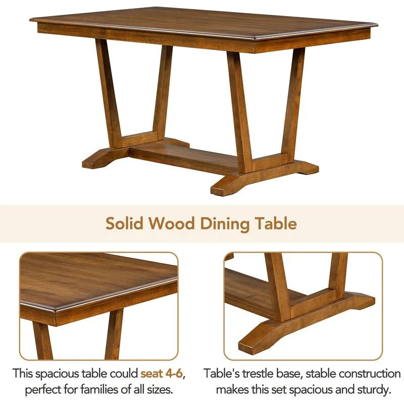 Ensemble de salle à manger rustique 5 pièces avec 4 chaises rembourrées, table à manger rectangulaire de 150 cm avec piètement tréteau