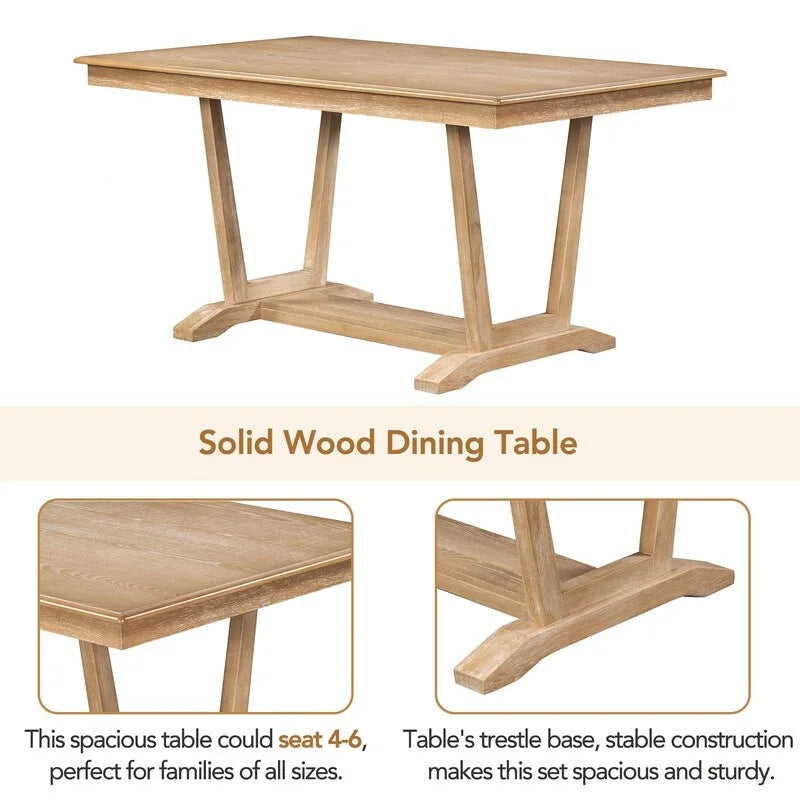 Ensemble de salle à manger rustique 5 pièces avec 4 chaises rembourrées, table à manger rectangulaire de 150 cm avec piètement tréteau