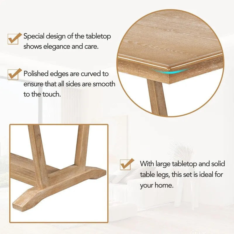 Ensemble de salle à manger rustique 5 pièces avec 4 chaises rembourrées, table à manger rectangulaire de 150 cm avec piètement tréteau