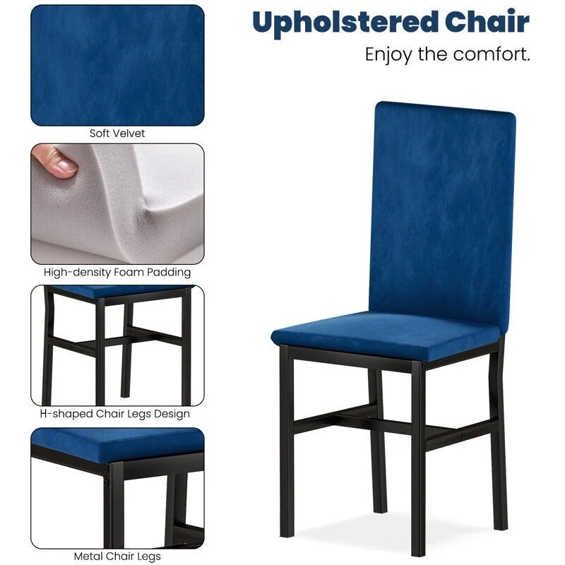 Ensemble table à manger 5 pièces pour 4 personnes, table de cuisine imitation marbre avec chaises en velours pour petits espaces, coin repas, salon