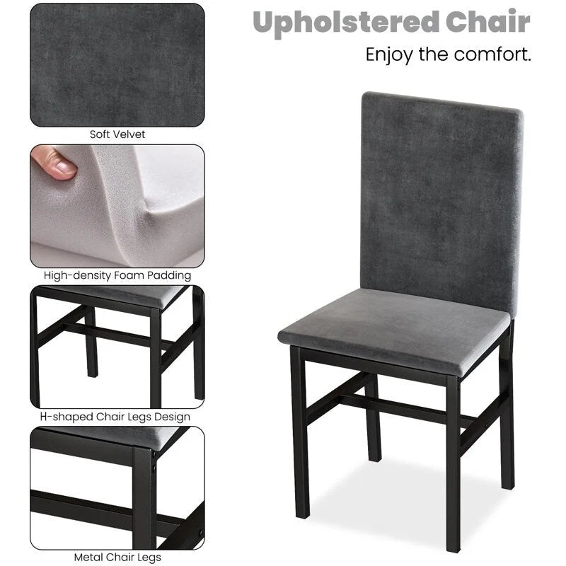 Ensemble table à manger 5 pièces pour 4 personnes, table de cuisine imitation marbre avec chaises en velours pour petits espaces, coin repas, salon