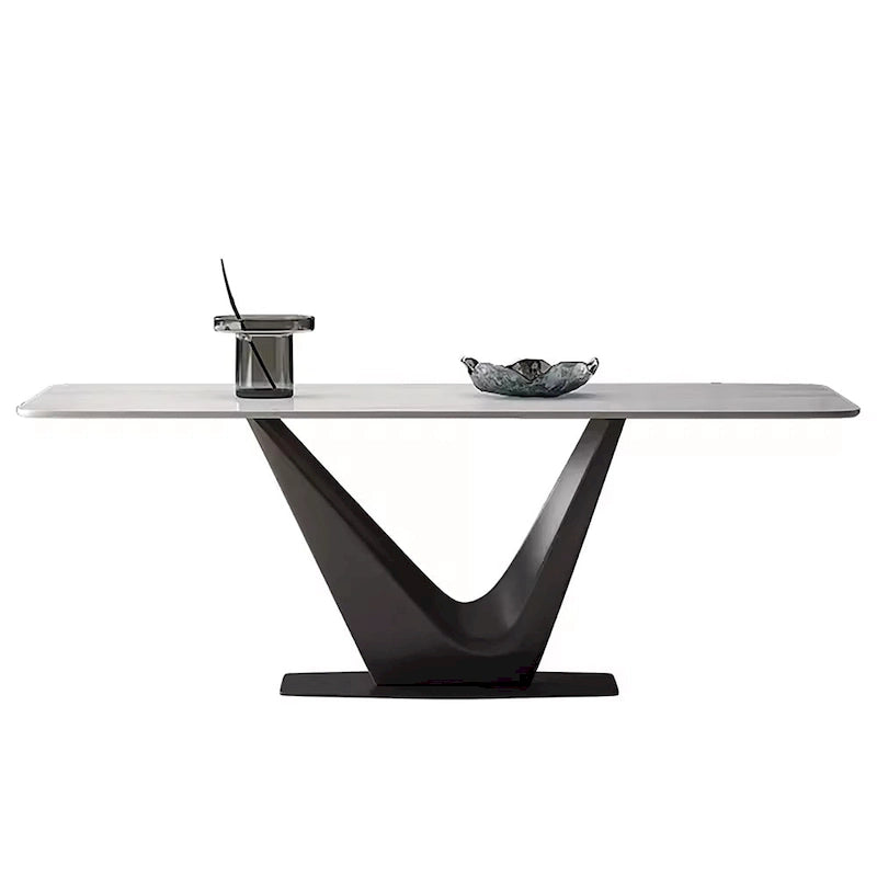 Table à manger rectangulaire moderne 71 places pour 6, plateau en pierre frittée blanche brillante avec pieds en acier inoxydable doré