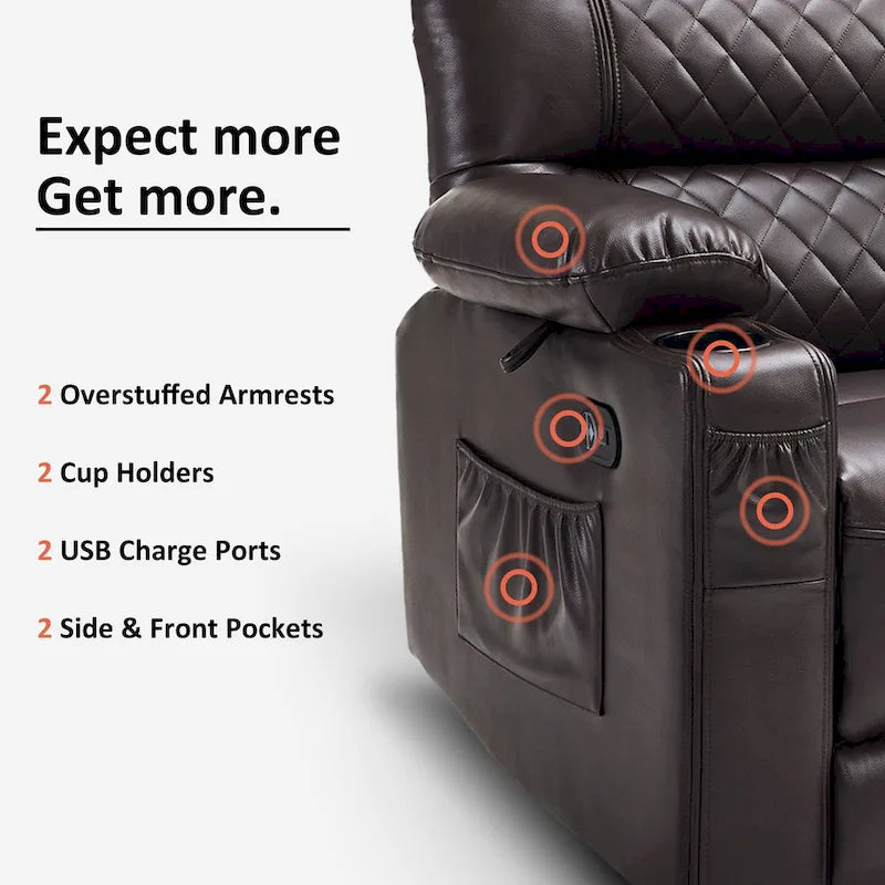 MCombo Causeuse inclinable électrique, Canapé inclinable électrique avec chauffage et vibrations, Ports USB, Porte-gobelets PR622