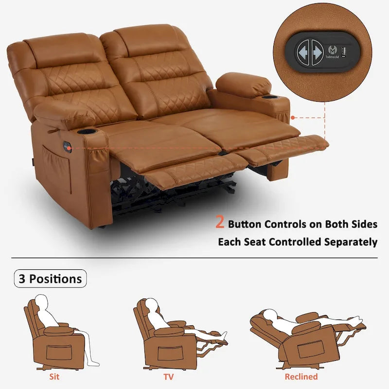 MCombo Causeuse inclinable électrique, Canapé inclinable électrique avec chauffage et vibrations, Ports USB, Porte-gobelets PR622