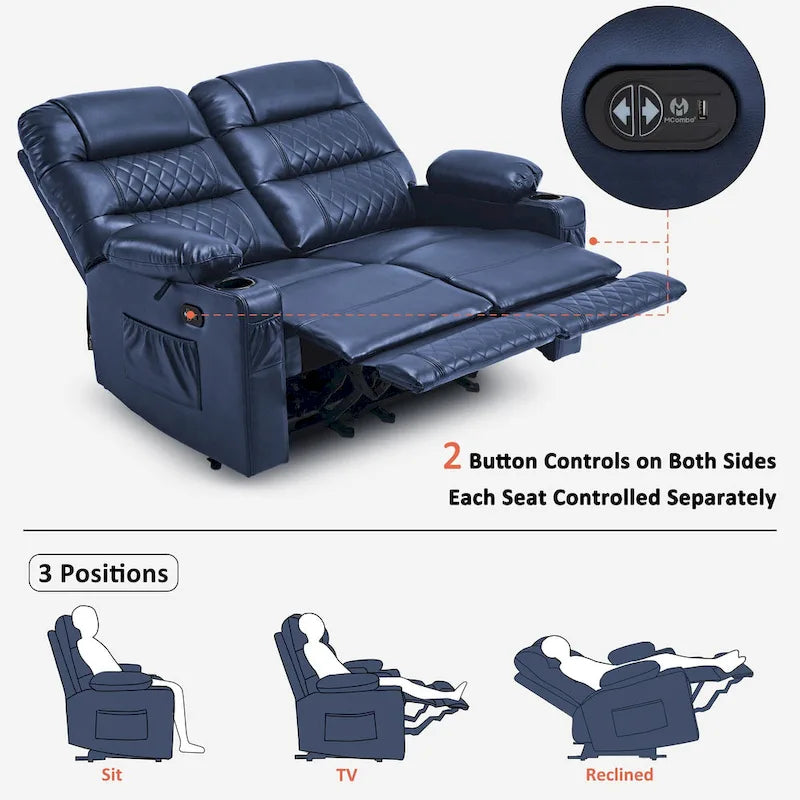 MCombo Causeuse inclinable électrique, Canapé inclinable électrique avec chauffage et vibrations, Ports USB, Porte-gobelets PR622