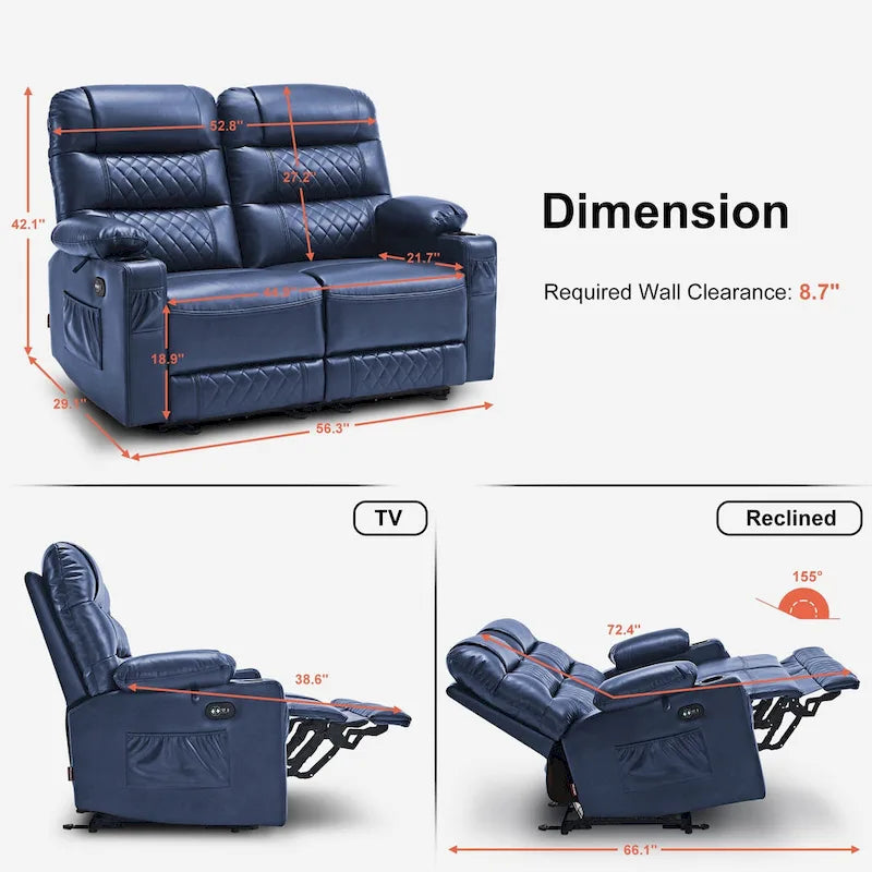 MCombo Causeuse inclinable électrique, Canapé inclinable électrique avec chauffage et vibrations, Ports USB, Porte-gobelets PR622