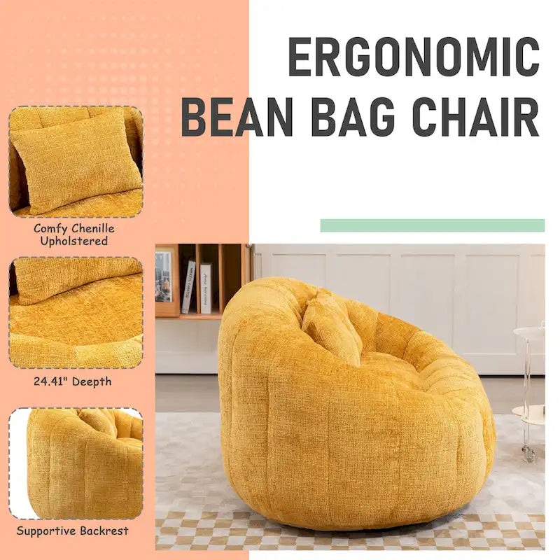 HOMEFUN Chenille, canapé-lit double pouf poire avec dossier haut, rembourré pour un confort durable