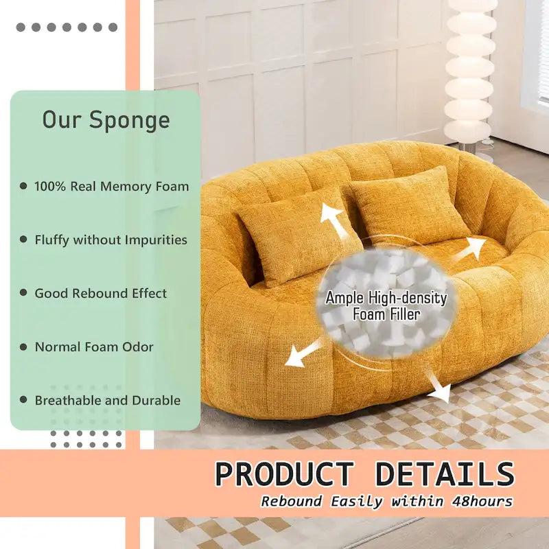 HOMEFUN Chenille, canapé-lit double pouf poire avec dossier haut, rembourré pour un confort durable