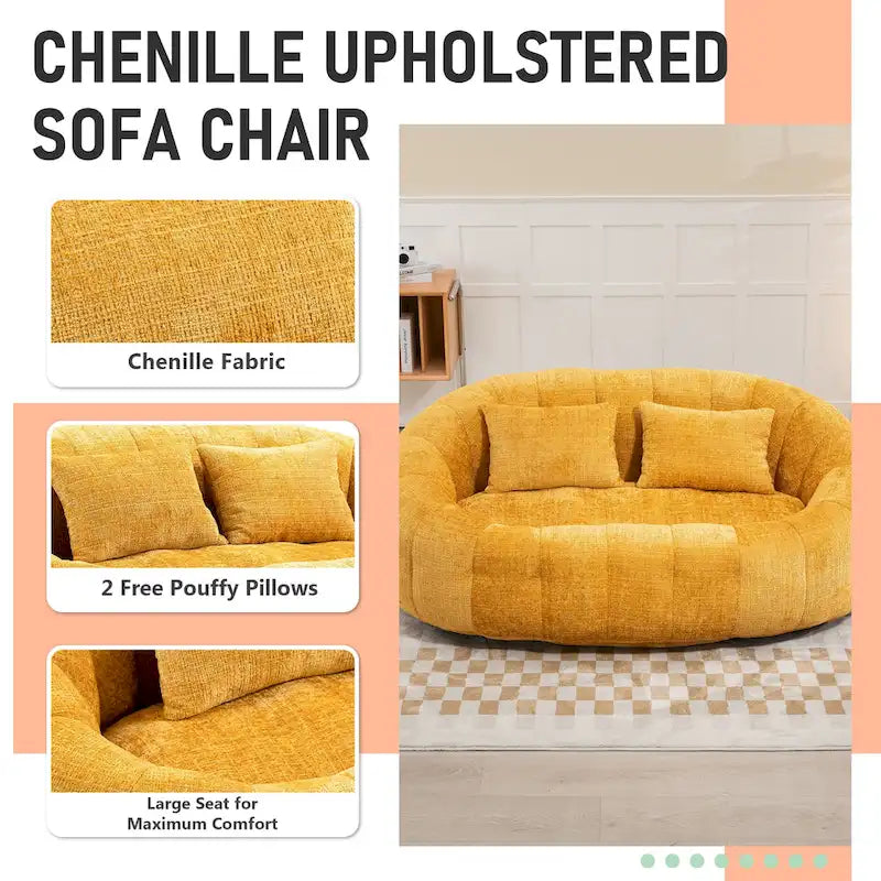 HOMEFUN Chenille, canapé-lit double pouf poire avec dossier haut, rembourré pour un confort durable