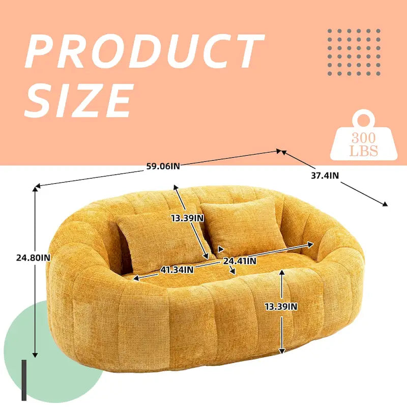 HOMEFUN Chenille, canapé-lit double pouf poire avec dossier haut, rembourré pour un confort durable