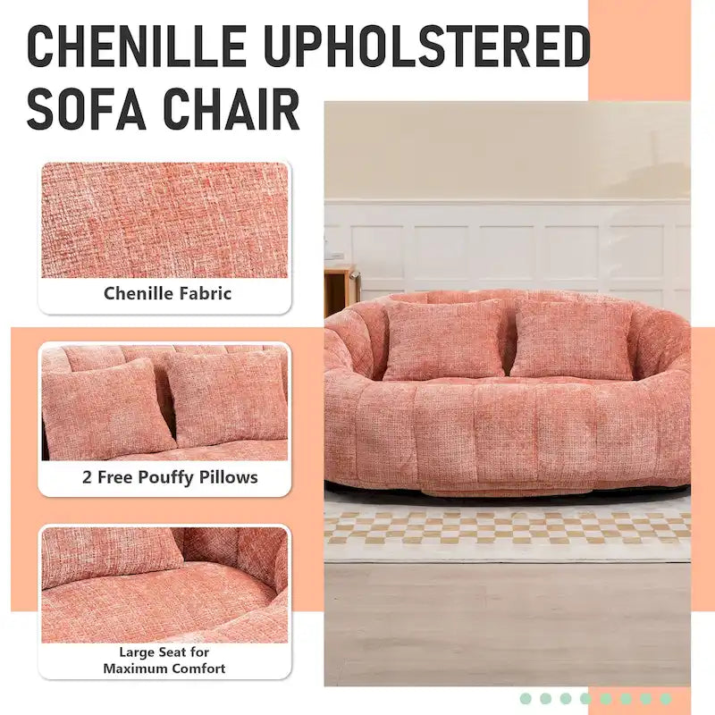 HOMEFUN Chenille, canapé-lit double pouf poire avec dossier haut, rembourré pour un confort durable