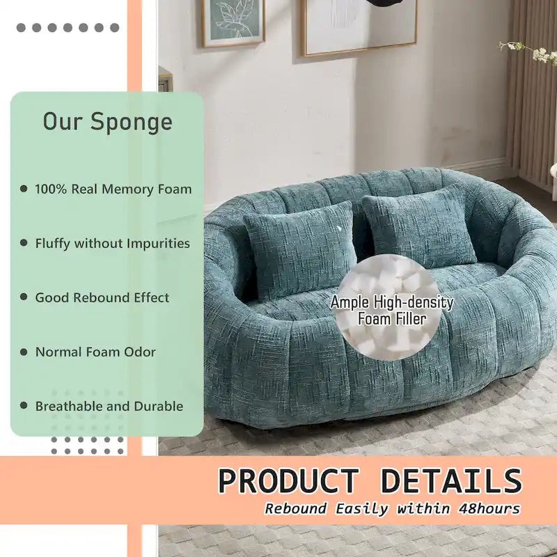 HOMEFUN Chenille, canapé-lit double pouf poire avec dossier haut, rembourré pour un confort durable