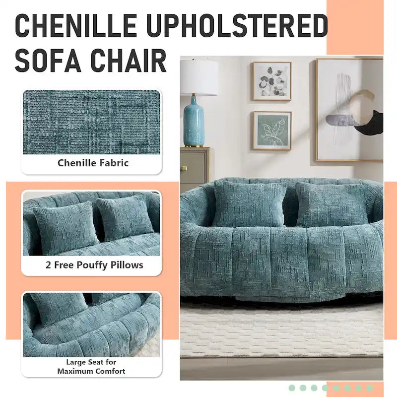 HOMEFUN Chenille, canapé-lit double pouf poire avec dossier haut, rembourré pour un confort durable