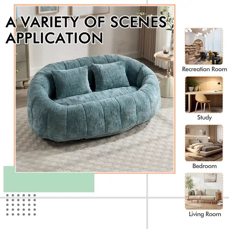 HOMEFUN Chenille, canapé-lit double pouf poire avec dossier haut, rembourré pour un confort durable