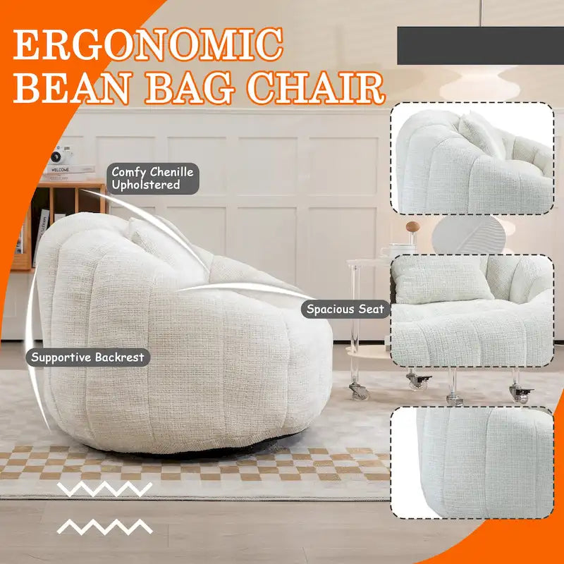 HOMEFUN Chenille, canapé-lit double pouf poire avec dossier haut, rembourré pour un confort durable