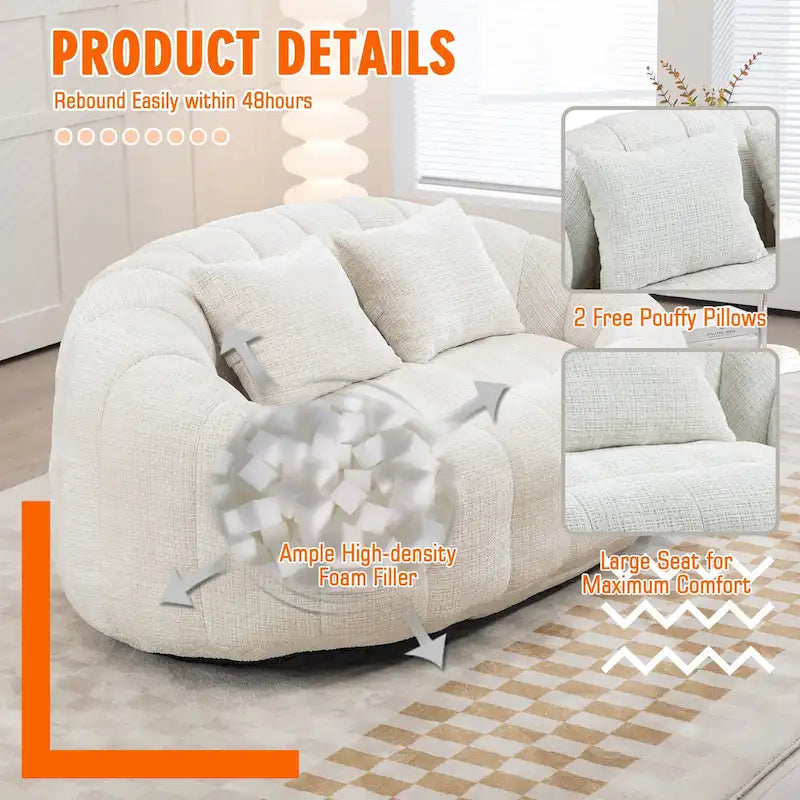HOMEFUN Chenille, canapé-lit double pouf poire avec dossier haut, rembourré pour un confort durable