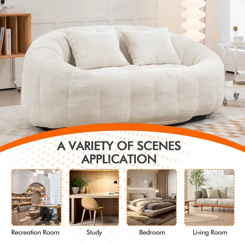 HOMEFUN Chenille, canapé-lit double pouf poire avec dossier haut, rembourré pour un confort durable