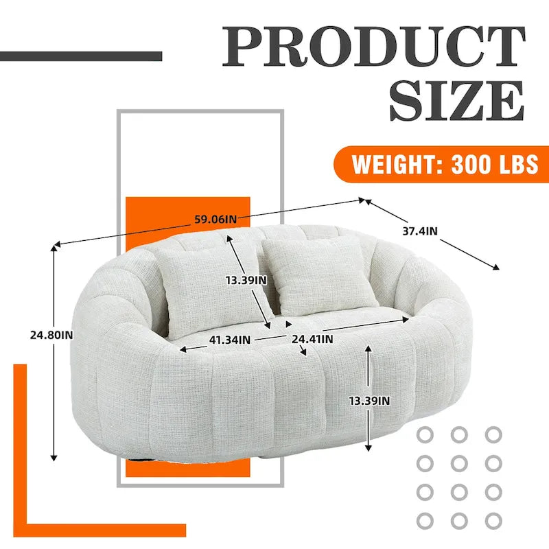 HOMEFUN Chenille, canapé-lit double pouf poire avec dossier haut, rembourré pour un confort durable