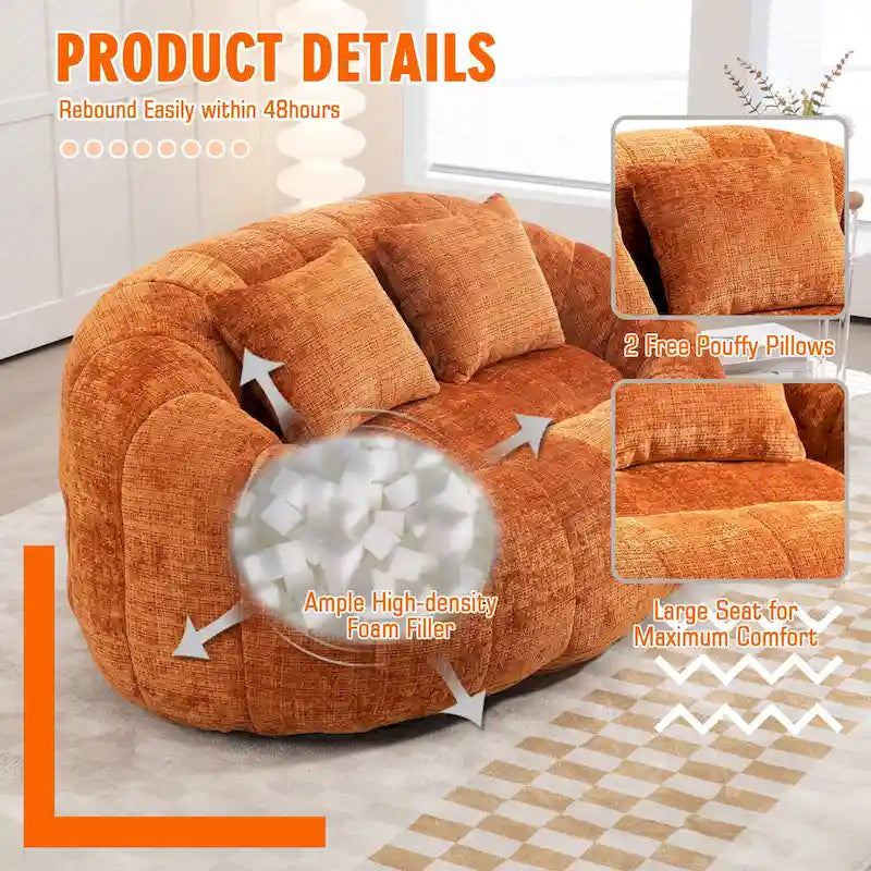 HOMEFUN Chenille, canapé-lit double pouf poire avec dossier haut, rembourré pour un confort durable