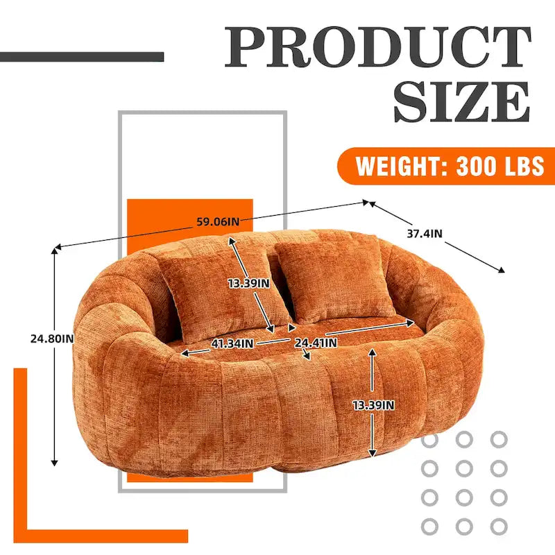 HOMEFUN Chenille, canapé-lit double pouf poire avec dossier haut, rembourré pour un confort durable