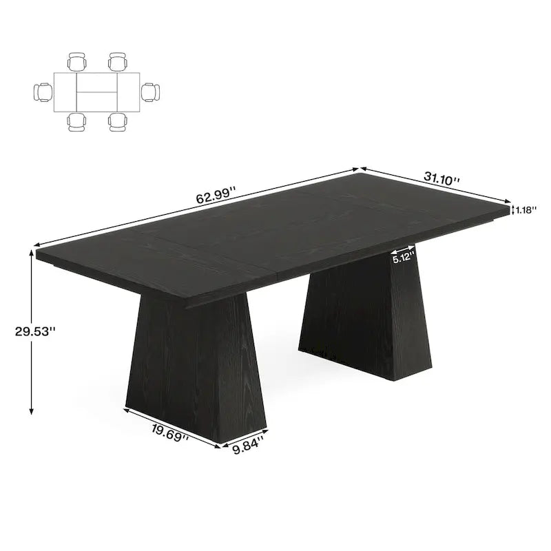 Table à manger de cuisine en bois de style rustique de 160 cm pour 4 à 6 personnes