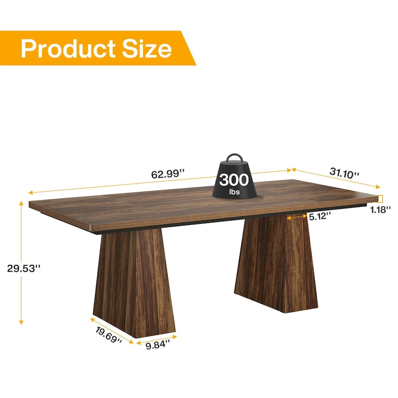 Table à manger de cuisine en bois de style rustique de 160 cm pour 4 à 6 personnes
