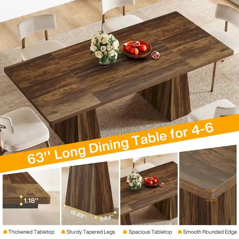 Table à manger de cuisine en bois de style rustique de 160 cm pour 4 à 6 personnes