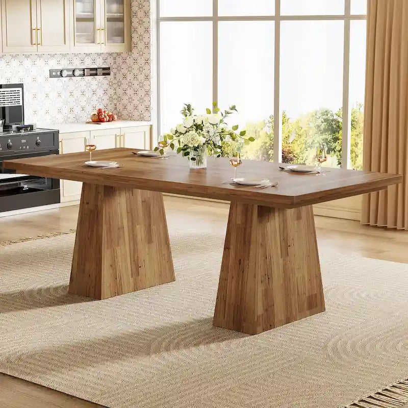 Table à manger de cuisine en bois de style rustique de 160 cm pour 4 à 6 personnes